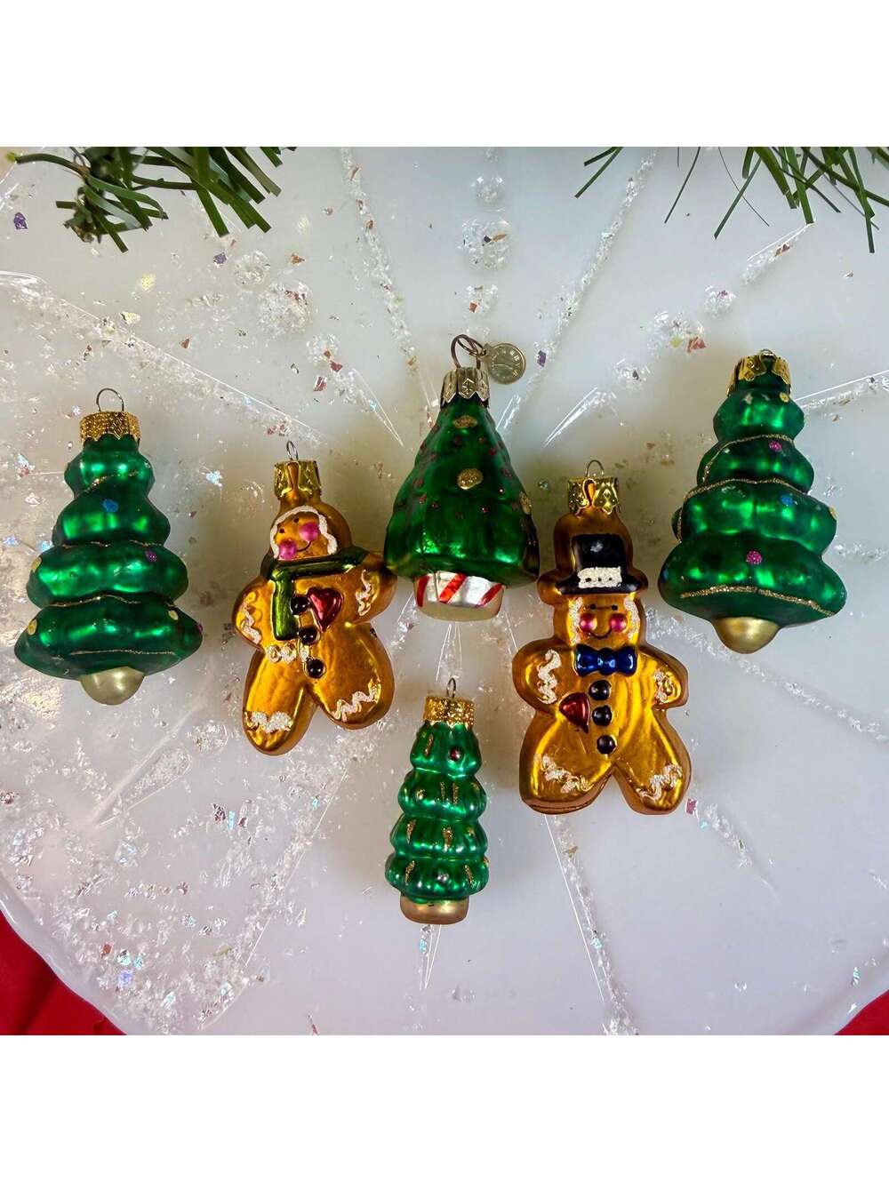 Gingerbread Men and Christmas Trees - Six Small Glass Ornaments